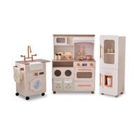 Teamson Kids Cuisine XL Deluxe en Bois - Ensemble modulaire 3 pièces avec réfrigérateur Four évier Lave-Linge et 21 Accessoires réalistes pour Enfants dès 3 Ans