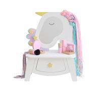 Teamson Kids Dreamy Coiffeuse Licorne Enfant avec Miroir, tiroir Rangement, Crochets étoile, mèches à coiffer, 5 Accessoires Maquillage Jouet, Jeu d’Imitation