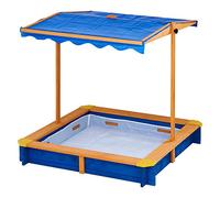 Teamson Kids en Bois Pigne de Sable avec Couvercle, Grand boîte de Sable extérieur avec Couvercle de canopée Rotatif pour Jardin extérieur, Hauteur réglable, bac à Sable pour Enfants