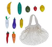 Teamson Kids Fruits et légumes avec Filet à provisions en Bois Enfant avec Scratch à découper Jeux d’Imitation TK-W00015