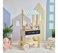 Teamson Kids Jolly Pals Support à crème glacée avec 33 accessoires, y compris des saveurs de crème glacée et un rangement au réfrigérateur, chariot de jeu de simulation naturel/vert menthe avec