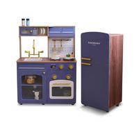 Teamson Kids Little Chef Normandy Cuisine Jouet Bois modulable Bleu, frigo séparé, évier, Boutons rotatifs, rangements, Jeu d’Imitation, 14 Accessoires Inclus