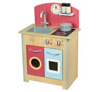 Teamson Kids Mini Cuisine en Bois Porto, Jeu Interactif Rouge et Bois pour Petits Chefs