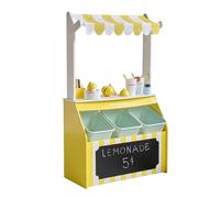 Teamson Kids Stand de limonade Sunny Citrus en bois avec 18 accessoires interactifs, bac de rangement et jeu d’imitation pour enfants