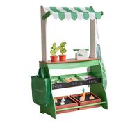 Teamson Kids Stand de marché enfants légumes ardoise et accessoires bois