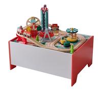Teamson Kids Wooden Train Set Activity Play Table with 6 Mini-Games