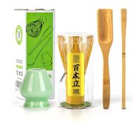 TEANAGOO 4 pièces Kit matcha,Fouet à matcha (Chasen), Cuillère en bambou, Cuillère à thé, Support pour fouet en céladon vert, TG-I1, L'ensemble parfait pour préparer une tasse de matcha