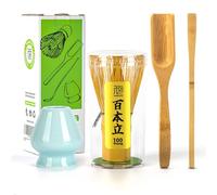 TEANAGOO 4 pièces Kit matcha, Fouet à matcha (Chasen), Cuillère traditionnelle, Cuillère à thé, Support pour fouet en céladon bleu, I2, L'ensemble parfait pour préparer une tasse de matcha