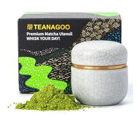 TEANAGOO Boîte à thé matcha portable en céramique | Bocal de rangement à double étanchéité de 79,9 g avec couvercle en aluminium, design compact pour 18 g de,X5,blanc ivoire avec couture noire