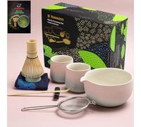 TEANAGOO Ensemble à matcha avec fouet à matcha et bol à matcha avec bec verseur, pelle à matcha, support de fouet à matcha. 1 service à thé japonais (7 pièces) + 2 tasses (204 g), S11, dégradé rose