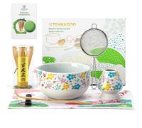 TEANAGOO Ensemble de 7 fouets à matcha blancs - Kit de cérémonie à matcha pour faire du latte - Bol en céramique (chawan) avec bec verseur et fouet - Cadeau pour les amateurs de matcha