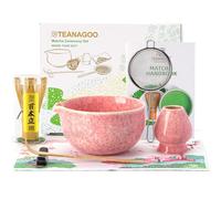 TEANAGOO Ensemble de 7 fouets à matcha rose, kit de matcha de cérémonie, service à thé matcha pour faire du latte, bol en céramique (chawan) avec bec verseur et fouet, cadeau pour les amateurs de