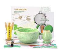 TEANAGOO Ensemble de 7 fouets à matcha verts, kit de matcha de cérémonie, service à thé matcha pour faire du latte, bol en céramique (chawan) avec bec verseur et fouet, cadeau pour les amateurs de