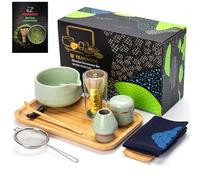 TEANAGOO Ensemble de fouet à matcha en bambou avec fouet à matcha (chasen), cuillère (chashaku), support fouet à matcha, kit de préparation de thé O38, plateau à thé vert en poudre