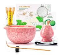 TEANAGOO Ensemble fouet à matcha, set matcha 7 pièces rose, kit matcha de cérémonie, service à thé matcha pour faire du latte, bol en céramique (chawan) avec bec verseur et fouet, cadeau pour les