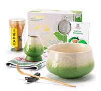 TEANAGOO Ensemble matcha 7 pièces, ensemble fouet à matcha vert, kit poudre de matcha pour cérémonie, service à thé matcha pour préparer des lattés, ensemble fouet à matcha et bol avec cuillère et tam