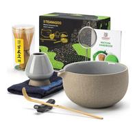 TEANAGOO Kit Matcha 7 pièces, Matcha Set-Bol à matcha avec bec verseur, Fouet à Matcha en Bambou (Chasen), Pelle (Chashaku), Service à thé, (Gris Plus Foncé)