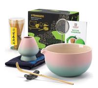 TEANAGOO Fouet à matcha, Kit matcha rose, Kit matcha dégradé rose, Ensemble fouet à matcha pour préparer le petit-déjeuner et des boissons lactées, Ensemble fouet et bol à matcha 7 pièces avec tous le