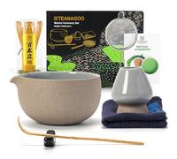 TEANAGOO Kit Matcha 7 pièces, Matcha Set-Bol à matcha avec bec verseur, Fouet à Matcha en Bambou (Chasen), Pelle (Chashaku), Service à thé, (Gris Plus Foncé)