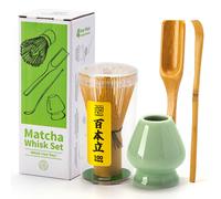 TEANAGOO Kit matcha avec fouet en bambou, porte-fouet, pelle et cuillère en bambou - Céladon vert