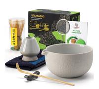 TEANAGOO Fouet à Matcha, Set Matcha Gris Clair 7 Pièces, Kit Matcha pour Cérémonie, Set à Thé Matcha pour Préparer Petit-Déjeuner/Latte, Set Fouet à Matcha et Bol avec Tous les Accessoires, Cadeau pou
