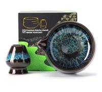 TEANAGOO Lot de 2 bols à matcha avec bec verseur en céramique de 510 ml et support pour fouet, bleu matcha chawan avec support, bol à mélanger pour thé vert, cadeau pour ami/famille
