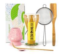 TEANAGOO Lot de 6 fouets à matcha traditionnels, fouet à 100 dents avec support en fleur de cerisier rose, cuillère à thé, chasen en bambou, accessoire de cérémonie, cadeau pour ami/famille