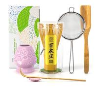 TEANAGOO Lot de 6 fouets à matcha traditionnels, fouet à 100 dents avec support en fleur de cerisier violet, cuillère à thé, chasen en bambou, accessoire de cérémonie, cadeau pour ami/famille
