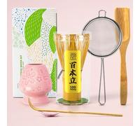 TEANAGOO Lot de 6 fouets à matcha traditionnels, fouet à 100 dents avec support en fleur de cerisier rose, cuillère à thé, chasen en bambou, accessoire de cérémonie, cadeau pour ami/famille