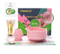 TEANAGOO Lot de 7 fouets à matcha roses avec motif fleurs de cerisier, kit complet de cérémonie, bol Chawan en céramique avec bec, fouet et accessoires, service à thé matcha traditionnel pour lattes