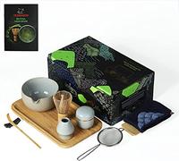 TEANAGOO Matcha cérémonie sertie de plateau, plateau de thé japonais, bol de matcha avec bec de coulée, fouet de bambou matcha, scoop, matières matrices, support de fouet de matcha, O2, dk.grey…