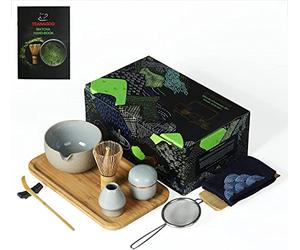 TEANAGOO Matcha cérémonie sertie de plateau, plateau de thé japonais, bol de matcha avec bec de coulée, fouet de bambou matcha, scoop, matières matrices, support de fouet de matcha, O2, dk.grey…