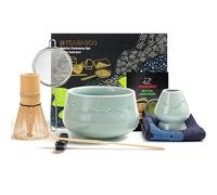 TEANAGOO Matcha Kit 7 pièces fouet matcha, fouet à matcha avec bec verseur en bambou, cuillère à matcha (chashaku),Kit Matcha Japonais Passionnés（Bleu Céladon）