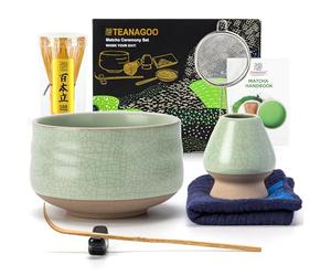 TEANAGOO Matcha Kit 7 pièces, Fouet Matcha, Matcha Ceremonie，Bol à Matcha,Support de Fouet à Matcha, Support de Fouet à Matcha,Kit Matcha Japonais Passionnés，pour les passionnés de matcha (Vert)