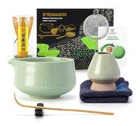 TEANAGOO Matcha Kit 7 pièces, Fouet Matcha, matcha ceremonie service à thé matcha pour la préparation du petit déjeuner/latte, bol à matcha vert (Chawan), cadeau pour les amate（(Vert)