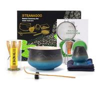 TEANAGOO Matcha Kit (7 pièces) Kit Mtacha Bol de Matcha avec bec verseur Fouet à Matcha en Bambou (chasen) Scoop (chashaku) Support de Fouet à Matcha.N33,Gradient Navy Black