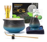 TEANAGOO Matcha Kit (7 pièces) Kit Mtacha Bol de Matcha avec bec verseur Fouet à Matcha en Bambou (chasen) Scoop (chashaku) Support de Fouet à Matcha.N33,Gradient Navy Black