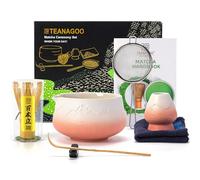TEANAGOO Matcha Kit (7 pièces) Matcha Set Mtacha Kit Bol à Matcha avec bec verseur Fouet à Matcha en Bambou (chasen) Scoop Support pour Fouet à Matcha.N35,orange dégradé blanc