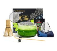 TEANAGOO Matcha Kit (7 pièces) Set de Matcha Fouet à Matcha en Bambou (chasen) Scoop (chashaku) Support de Fouet à Matcha.N29,Verre