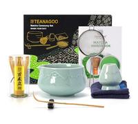 TEANAGOO Matcha Kit(7 pièces) Set de Matcha Kit Mtacha Bol à Matcha avec bec verseur Fouet à Matcha en Bambou (chasen) Scoop (chashaku) Support pour Fouet à Matcha.N36,Bleu Céladon