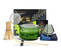 TEANAGOO Matcha Kit (7 pièces) Set de Mtacha Bol de Matcha Fouet à Matcha en Bambou (chasen) Scoop (chashaku) Support de Fouet à Matcha.N30,Verre Gris Foncé