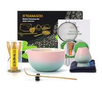 TEANAGOO Matcha Kit (7pcs) Matcha Whisk Set Matcha Bowl with Versing Spout Bamboo Matcha Whisk (chasen) Scoop (chashaku) Matcha Whisk Holder Tea Making Kit. N11, vert dégradé rose