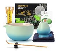 TEANAGOO Matcha Kit (7pcs) Set de fouet à matcha Bol à matcha avec bec verseur Fouet à matcha en bambou (Chasen) Pelle (Chashaku) Support de fouet à matcha Set de préparation.N31,Bleu dégradé