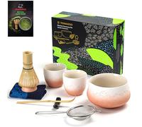 TEANAGOO Matcha Kit avec Spout moulé en bambou Matcha Whisk Scoop Matcha Whisk Holding Tee Making Kit. 1 set de thé japonais (7pcs) +2 tasses (7,2 oz), S31, Bleu dégradé