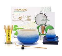 TEANAGOO Matcha Kit Bleu 7 pièces, Fouet Matcha, ensemble pour préparer un latte au matcha, ensemble pour fouetter le matcha avec bol, cuillère et tamis, bol en céramique Fuji Design