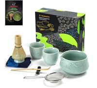 TEANAGOO Matcha Kit Matcha Bowl avec Spout moulé en bambou Matcha Whisk Scoop Matcha Whisk Holding Tee Making Kit. 1 set de thé japonais (7pcs) +2 tasses (7,2 oz), S31, Bleu dégradé
