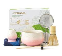 TEANAGOO Matcha Kit Rose 7 pièces, Fouet Matcha, ensemble pour préparer un latte au matcha, ensemble pour fouetter le matcha avec bol, cuillère et tamis, bol en céramique Fuji Design