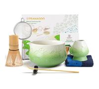 TEANAGOO Matcha Kit Vert 7 pièces, Fouet Matcha, ensemble à thé matcha pour préparer un latte, ensemble de fouets à matcha et bol avec cuillère et tamis, bol en céramique au design Fuji