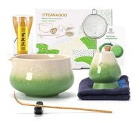 TEANAGOO Matcha Set avec Bec verseur, Vert enneigé, Bol céramique, Fouet | Bol céramique à bec verseur, fouet bambou 100 dents, cuillère, tamis, support, chiffon coton, 7 pièces, manuel matcha gratuit