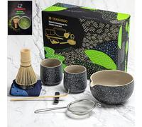 TEANAGOO Matcha Set Matcha Bowl with Versing Spout Scoop Matcha Whiskder Holder Tea Making Kit. 1 Set de thé japonais (7pcs) + 2Cups(7.2oz),S1,Charcoal Grey,Color Box Emballage